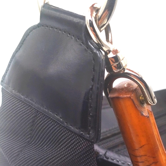 Vintage GUCCI Bamboo Shoulder Bag Canvas & Enamel Leather Authentic T18495 - Picture 7 of 11